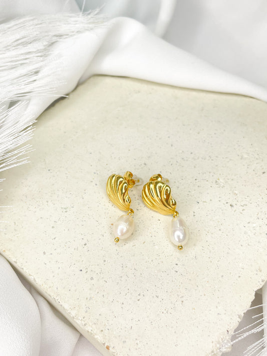 Aria Gold Pearl Stud Earrings