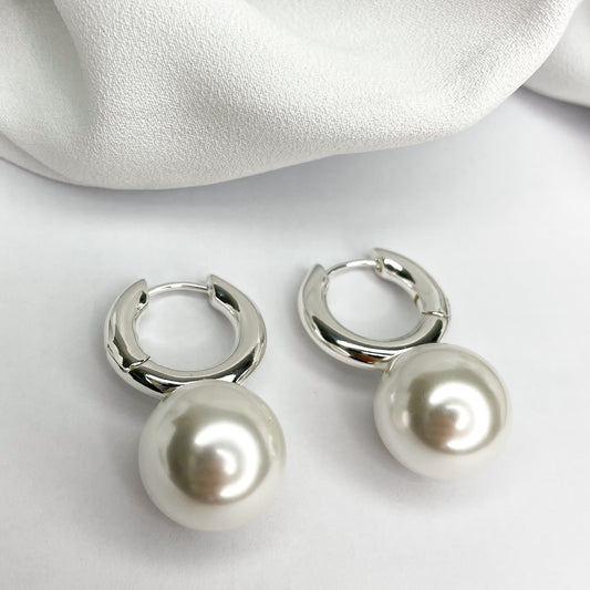 Leonora Silver Pearl Hoop Earrings