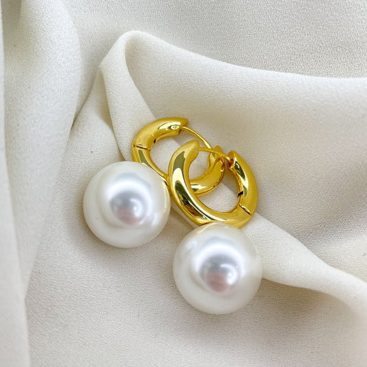 Mina Gold Pearl Hoop Earrings