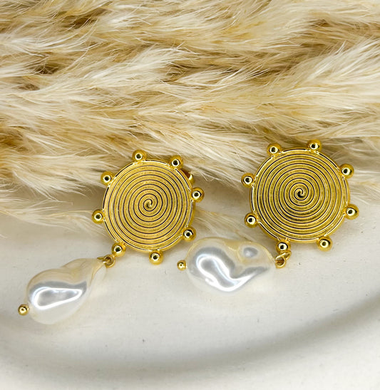 Olive Pearl Stud Earrings