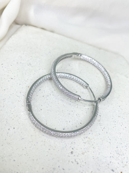 Rainy Silver Hoop Earrings